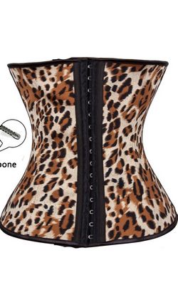 F3208 Womens Leopard Print Under Bustier Latex Steel Boned Waist Trainer Corset